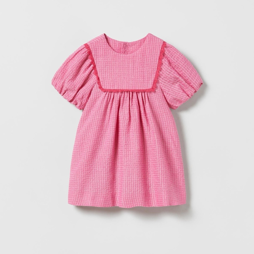 Zara Pink Textured Blouse with Puff Sleeves